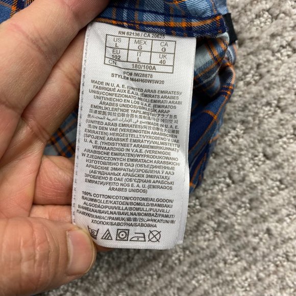 Guess Los Angeles Plaid Shirt Men Large L Blue Orange Casual Button Up Preppy - Picture 5 of 8
